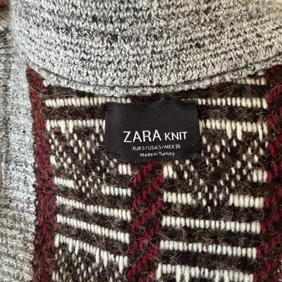 Zara Knit Aztec Icelandic Print Wool Blend Coat Sweater Jacket - Picture 11 of 13